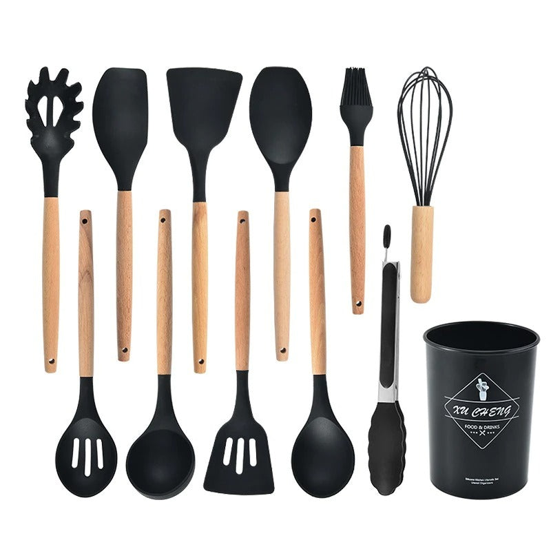 Silicone Cooking Utensils Set Non-Stick Spatula Shovel soup spoon Handle  Cooking Tools Set BPA Free