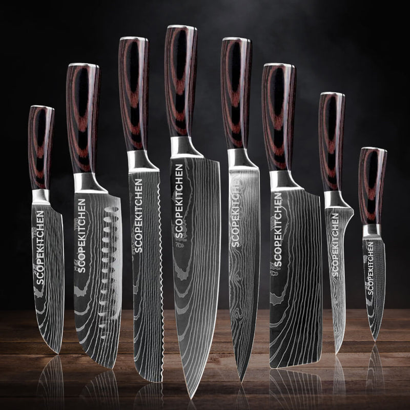 8 Pcs Professional Chef knife Set Scope Kitchen