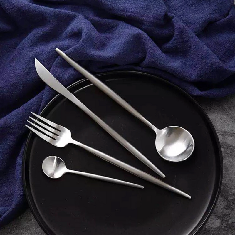Matte Black Vintage Dinnerware Stainless Steel Knife Fork Spoon